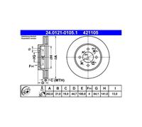 Lot de 2 ATE Disque de frein 24.0121-0105.1 pour ROVER, HONDA, MG