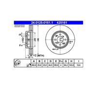 Lot de 2 ATE Disque de frein 24.0125-0161.1 pour MG