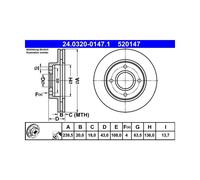 Lot de 2 ATE Disque de frein 24.0320-0147.1 pour Ford Mazda Fiesta Escort Orion