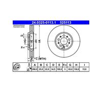 Lot de 2 ATE Disque de frein 24.0325-0113.1 pour SEAT Ibiza IV, A3 1J0 615 301 C
