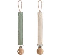 Lot de 2 attaches-sucettes en lin vert, écru TU