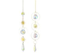 Lot de 2 Attrape Soleil Cristal Suspendu, Suncatcher Prisme Arc-en-Ciel avec Motif Lune et Soleil Argenté, Décoration Brillante pour Fenêtre Maison Jardin, Idée Cadeau Femme Maman pour Noël Mariage