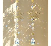 Lot de 2 Attrape-Soleil Lotus avec Cristal Prisme, pour Décoration Fenêtre | Pendentif Cristal - Mobile Suspendu Élégant en Laiton pour Maison et Bureau - Accessoire Lumineux pour Intérieur et Balcon