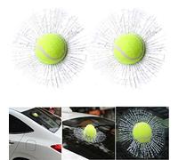 Lot de 2 autocollants 3D en verre fissuré - Autocollants de baseball en verre cassé - Autocollants amusants pour voiture - Balle de tennis - Blagues - Autocollants en verre fissuré (blanc, vert)