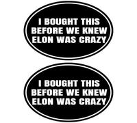 Lot de 2 autocollants anti-Elon pour pare-chocs - I Bought This Before We Knew Elon was Crazy!Funny Autocollant de voiture Elon Regret! Anti Elon Club Autocollant en vinyle pour fenêtre (rond)