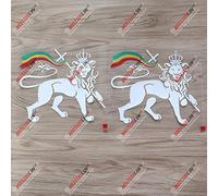 Lot de 2 autocollants blancs + tricolores Lion de Juda 20,3 cm en vinyle pour voiture Rasta Rastafari Drapeau Jamaïque Ethiopie
