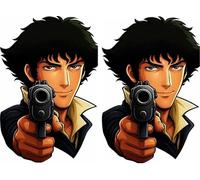 Lot de 2 autocollants de miroir Spike Peeker Anime - 12 x 8 cm - Résistant aux intempéries - Pour voiture, ordinateur portable, fenêtre, Cowboy Bebop