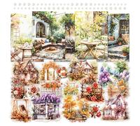 Lot de 2 autocollants de scrapbooking sur le thème de la cour du jardin, papier décoratif à motif simple face, motif vintage fleur papillon pour journal intime, album photo, arrière-plan (Mia)