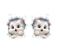 Lot de 2 Autocollants de Voiture - Motif Chats 3D - Étanche - Résistant intempéries - PVC - Anti-Rayures - Décoration Amusante - pour fenêtre de Pare-Chocs d'ordinateur Portable - Miroir