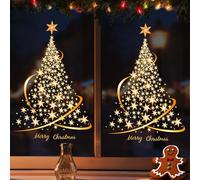 Lot de 2 autocollants dorés pour fenêtre de sapin de Noël - Autocollants statiques dorés - Film de fenêtre de Noël pour bricolage, mur, fenêtre, porte pour vitrine (A)
