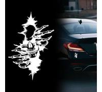 Lot de 2 autocollants en forme de crâne d'horreur pour voiture - 12 x 18 cm - Autocollants 3D pour carrosserie de voiture - Autocollant d'Halloween - Décoration de voiture (11,9 x 18 cm, blanc)