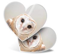 Lot de 2 autocollants en forme de cœur 7,5 cm - Motif chouette effraie de Tyto Albahead pour ordinateurs portables, tablettes, bagages, scrapbooking, réfrigérateurs, #15817