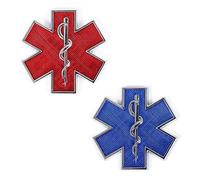 Lot de 2 autocollants en forme d'étoile de vie pour voiture, 6,3 x 6,3 cm, EMT Étoile de la vie, ambulance, ambulance en métal, autocollants décoratifs pour voiture, moto