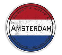 Lot de 2 autocollants en vinyle Amsterdam Pays-Bas 10 cm - Drapeau amusant pour bagages #20335 (10 cm de largeur)