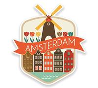 Lot de 2 autocollants en vinyle Amsterdam Pays-Bas 10 cm pour bagages et étiquettes de voyage pour voiture #9188 (9 cm de large x 10 cm de haut)