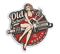 Lot de 2 autocollants en vinyle de 10 cm avec inscription « Old School Pin Up » - Autocollant pour garage, voitures, papa, #31548 (10 cm de haut)