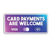 Lot de 2 autocollants en vinyle de 15 cm pour carte de paiement, de bienvenue - Violet - Panneau de magasin - Argent - Sans contact - Pour petites entreprises, hôtels, taxis, crédits - #81668