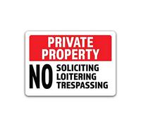 Lot de 2 autocollants en vinyle de qualité supérieure avec film protecteur UV OS2739 Motif Private Property No Soliciting No Loitering No Trespass