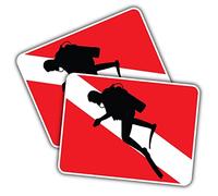 Lot de 2 autocollants en vinyle - Forme rectangulaire - 10 x 7 cm - Drapeau de plongée - Impression artistique pour ordinateur portable, tablette, bagages, voiture, mur, réfrigérateur, porte - #56056