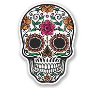 Lot de 2 autocollants en vinyle motif tête de mort en sucre pour iPad, ordinateur portable, voiture, casque de vélo, cadeau pour filles #4675 (7 cm de large x 10 cm de haut)