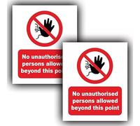 Lot de 2 autocollants en vinyle « No unauthorised persons allowed beyond this point » - 110 mm x 90 mm