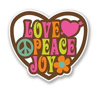 Lot de 2 autocollants en vinyle pour ordinateur portable Motif Love Peace Joy Hippy Camper Van #5638 (10 cm de large x 9 cm de hauteur)