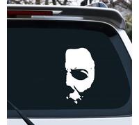 Lot de 2 autocollants en vinyle pour voitures Killer Michael Horreur personnages classiques du film d'horreur effrayant pour fenêtre de voiture, pare-chocs (blanc, demi-visage)