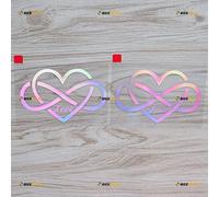 Lot de 2 autocollants holographiques couleur irisée, 10,2 cm - Double symbole infini Amour Cœur - Pour voiture, bateau, ordinateur portable, sans arrière-plan découpé