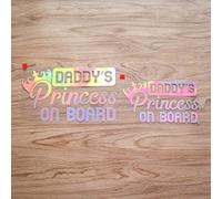 Lot de 2 autocollants holographiques irisés pour pare-chocs de voiture Motif princesse à bord de papa 15,2 cm 20,3 cm Sans arrière-plan découpé