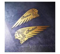 Lot de 2 autocollants moto en PVC, badge indien, for réservoir carburant, côté gauche et droit, logo course, accessoires décoration for casque, automobiles(Gold,20x7cm)