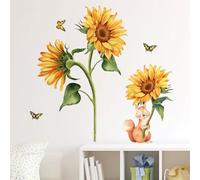 Lot de 2 autocollants muraux amovibles en vinyle avec finition mate pour chambre et salon Motif tournesol