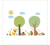 Lot de 2 autocollants muraux arbre de dessin animé ours zoo pour chambre d'enfant décoration intérieure bricolage art arrière-plan autocollants décorations maternelle autocollant animal