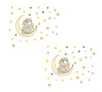 Lot de 2 autocollants muraux phosphorescents verts en vinyle PVC amovible pour chambre d'enfant Motif lune et lapin