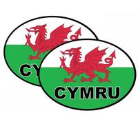 Lot de 2 autocollants ovales Cymru Dragon Drapeau Pays de Galles pour voiture, camionnette, véhicule - 180 mm x 133 mm
