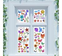 Lot de 2 autocollants pour fenêtre (2 types) - Motif fleurs et papillons - Avec rayures - Décoration de printemps pour chambre d'enfant - Décoration de fête