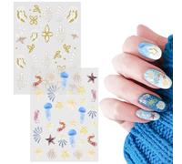 Lot de 2 autocollants pour nail art motif coquillages de plage, décorations d'ongles estivales, accessoires d'art quotidiens exquis pour femmes, motifs et formes variés, adaptés aux vacances