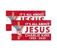 Lot de 2 autocollants pour pare-chocs avec inscription It's All About Jesus Charlie Kirk 1993-2025, Justice for Charlie Jesus, Cross Patriotique, cadeaux pour fenêtres de voiture, camion, faciles à