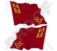 Lot de 2 autocollants pour pare-chocs en vinyle Motif drapeau de la Région de Murcie Espagne 75 mm