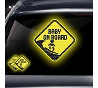 Lot de 2 autocollants réfléchissants « Baby On Board » pour voiture - Jaune vif - Durable (Surf Baby on board)