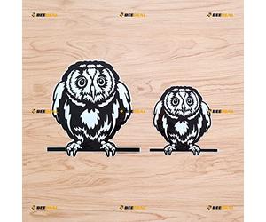 Lot de 2 autocollants réfléchissants en vinyle pour pare-brise arrière de voiture Motif chouette 12,7 cm 17,8 cm Fond blanc