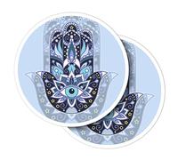 Lot de 2 autocollants ronds en vinyle 10 cm - Main de Fatima Religion œil qui voit tous les yeux spirituels pour ordinateurs portables, tablettes, bagages, scrapbooking, réfrigérateur #58646