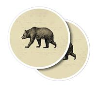 Lot de 2 autocollants ronds en vinyle 10 cm - Ours sauvage, bois, animaux, dessin de forêt, pour ordinateurs portables, tablettes, bagages, scrapbooking, réfrigérateur #58477