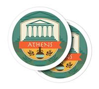 Lot de 2 autocollants ronds en vinyle de 10 cm - Athènes Grèce Voyage Fun Holiday World pour ordinateurs portables, tablettes, bagages, scrapbooking, réfrigérateur #58816