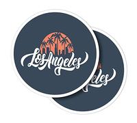 Lot de 2 autocollants ronds en vinyle de 10 cm - Los Angeles California Palmiers LA USA pour ordinateurs portables, tablettes, bagages, scrapbooking, réfrigérateur #58851