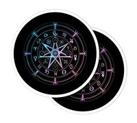 Lot de 2 autocollants ronds en vinyle de 10 cm - Wicca Mandala Sorcières symboles magiques pour ordinateurs portables, tablettes, bagages, scrapbooking, réfrigérateur #53564