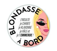 Lot de 2 Autocollants Ronds Voiture "Blondasse à Bord" + "Brunasse à bord", taille 11 cm, Envoi rapide, Fabriqué en France