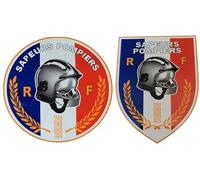 Lot de 2 Autocollants Sapeurs Pompiers Rond et Blason Stickers Ecusson BSPP Drapeau France
