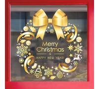Lot de 2 autocollants statiques pour fenêtre en forme de couronne de Noël avec nœud, flocons de neige et renne, 45,7 x 48,3 cm