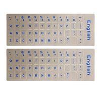 Lot de 2 autocollants transparents pour clavier anglais avec fond transparent et lettrage bleu pour clavier anglais