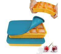 Lot de 2 Bac a Glacon en Silicone Empilable, Bac a Glacons avec Couvercle Bebe Certifié LFGB et sans BPA, Bacs à Glaçons Carrés Faciles à Retirer (Bleu-Jaune)